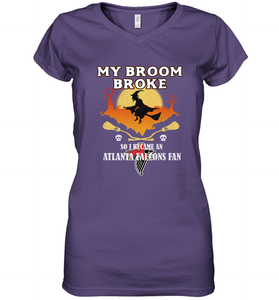 Broom Broke So I Became An Atlanta Falcons Fan  NFL Halloween Costume Women's V-Neck T-Shirt