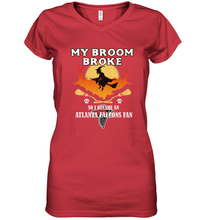 Load image into Gallery viewer, Broom Broke So I Became An Atlanta Falcons Fan  NFL Halloween Costume Women&#39;s V-Neck T-Shirt
