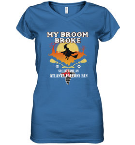 Broom Broke So I Became An Atlanta Falcons Fan  NFL Halloween Costume Women's V-Neck T-Shirt