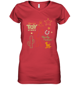 Disney Pixar Toy Story Howdy Partner Woody Shapes Women's V-Neck T-Shirt